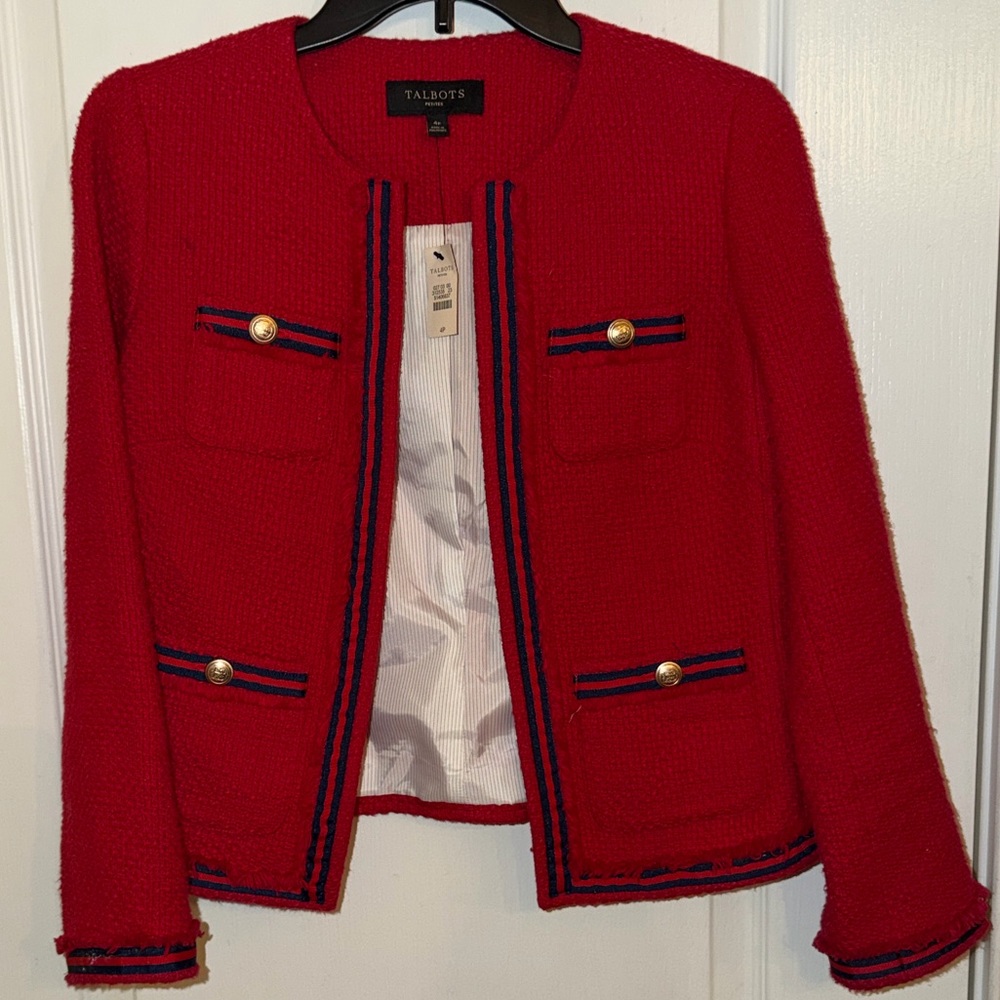 Talbots Red Blazer Contrast Tweed New with Tags